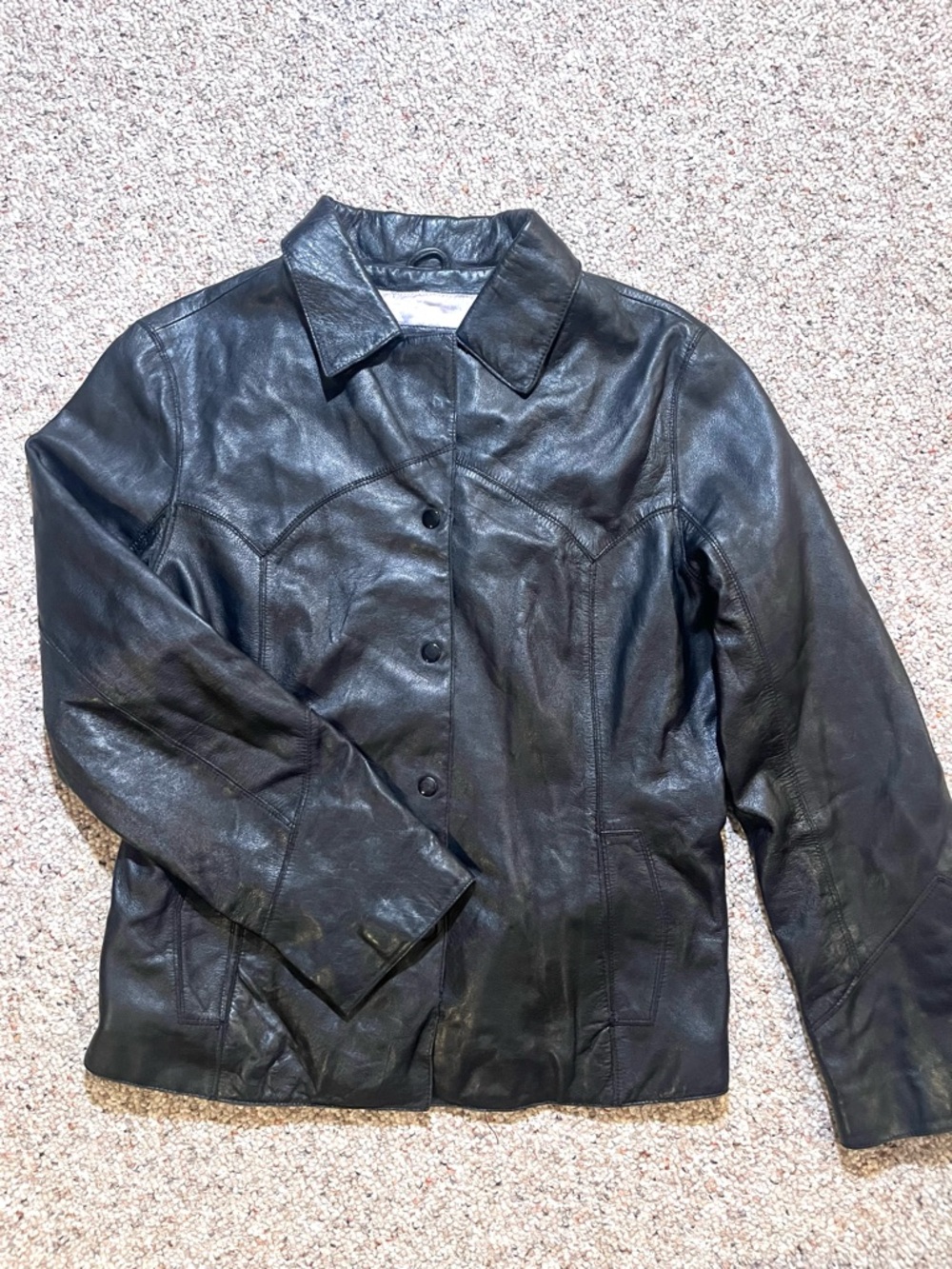 Vintage Women’s Classic Black Leather Jacket - Button-Front